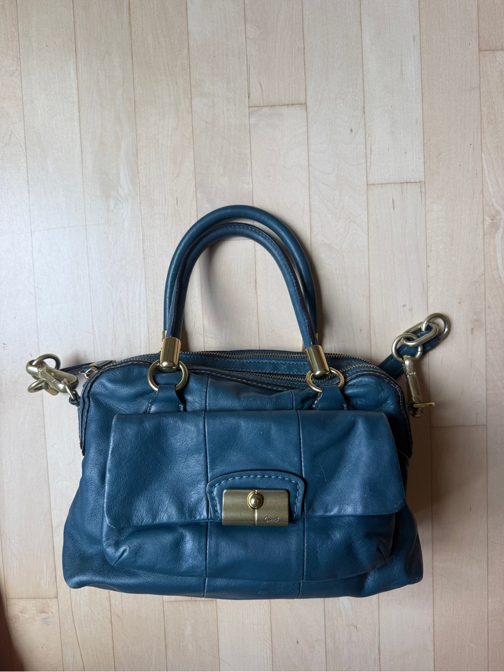 Coach Teal Leather Satchel with Gold Hardware